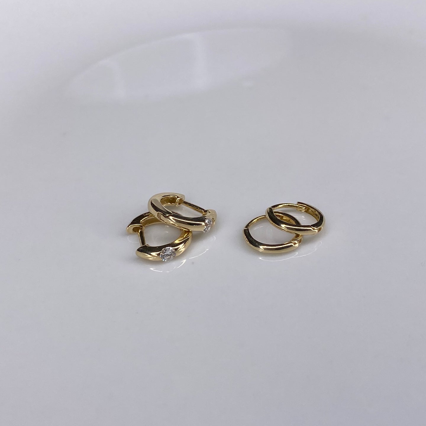14K Gold Tiny Hoop Earrings with Single CZ | Click Lock Closure | Single or Pair
